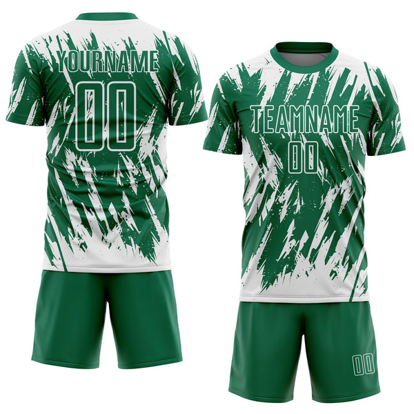 Custom Kelly Green-White Splatter Torn Sharp Brush Stroke Sublimation Soccer Uniform Jersey alternate