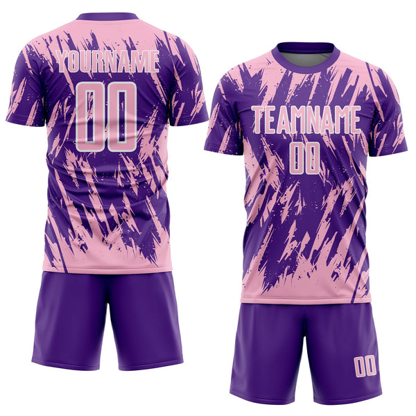 Custom Purple Light Pink-White Splatter Torn Sharp Brush Stroke Sublimation Soccer Uniform Jersey alternate