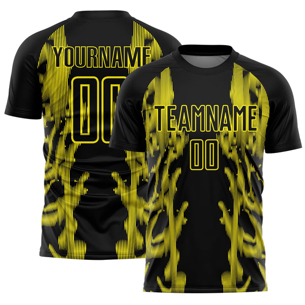 Custom Black Light Yellow Brasil Digital Lines Sublimation Soccer Uniform Jersey