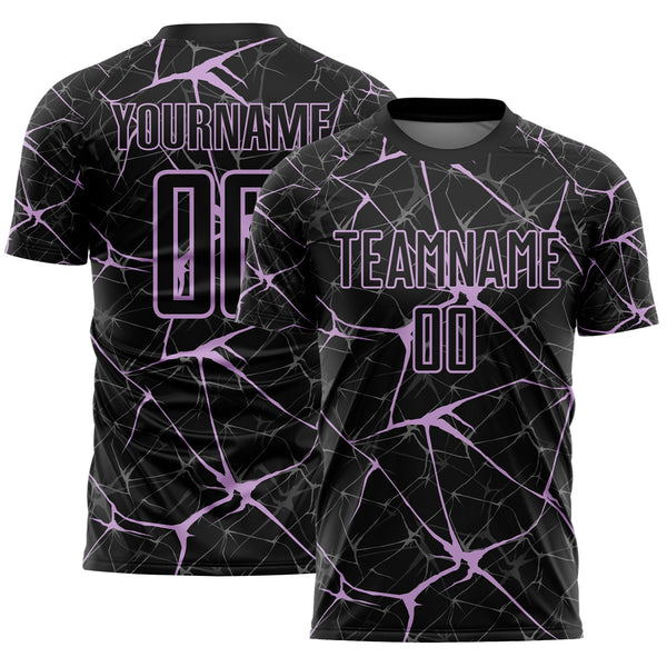 Custom Black-Light Purple Abstract Network Crackle Sublimation Soccer Uniform Jersey