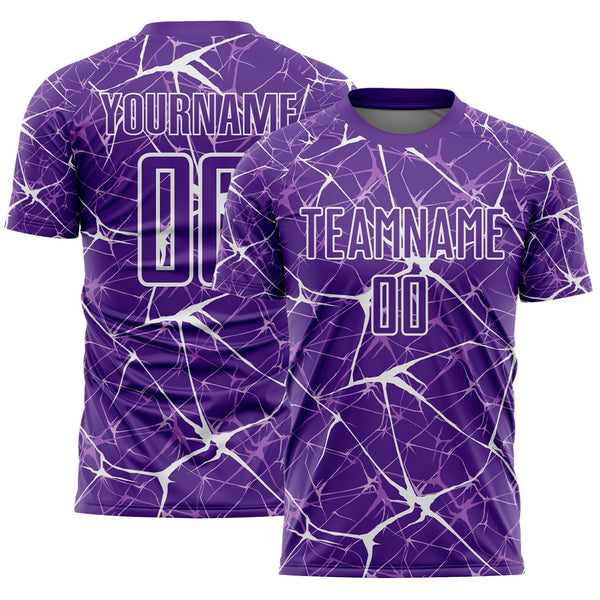 Custom Purple-White Abstract Network Crackle Sublimation Soccer Uniform Jersey