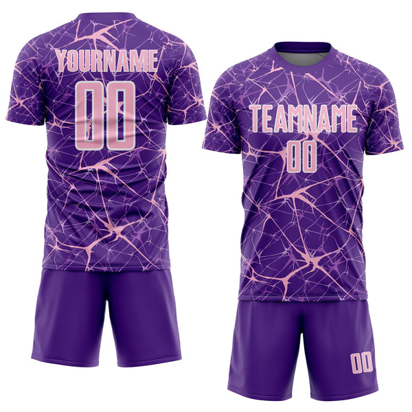 Custom Purple Light Pink-White Abstract Network Crackle Sublimation Soccer Uniform Jersey alternate