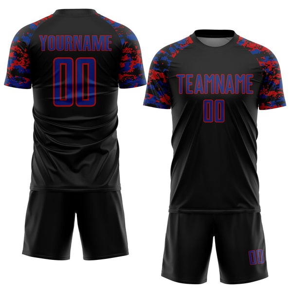 Custom Black Royal-Red Digital Camo Raglan Sleeves Sublimation Soccer Uniform Jersey alternate