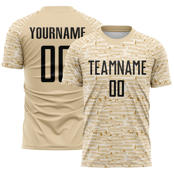 Custom City Cream-Black Distressed Fragment Brush Stroke Sublimation Soccer Uniform Jersey