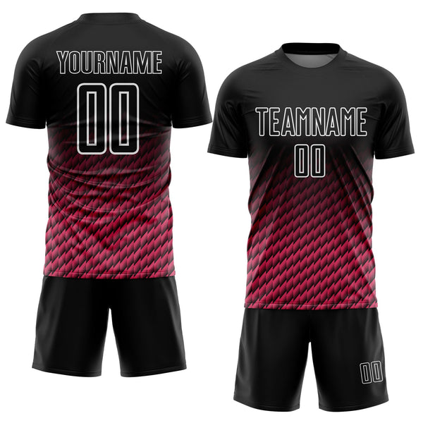 Custom Black Neon Pink-White Geometric Wave Gradient Sublimation Soccer Uniform Jersey alternate