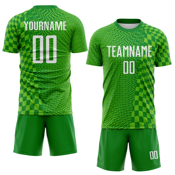 Custom Grass Green White-Aurora Green Geometric Patchwork Asymmetry Checkered Zigzag Lines Sublimation Soccer Uniform Jersey alternate