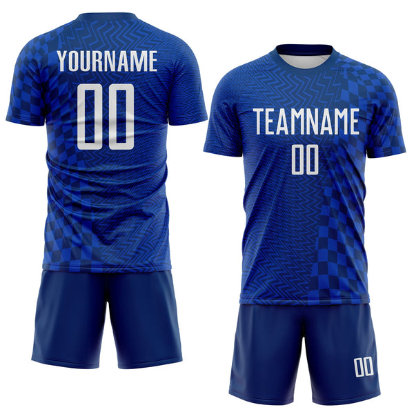 Custom US Navy Blue-White Geometric Patchwork Asymmetry Checkered Zigzag Lines Sublimation Soccer Uniform Jersey alternate