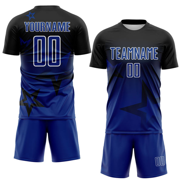 Custom Black Royal-White Gradient Style Twinkle Star Sublimation Soccer Uniform Jersey alternate
