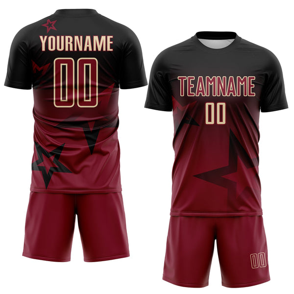 Custom Black Crimson-Cream Gradient Style Twinkle Star Sublimation Soccer Uniform Jersey alternate