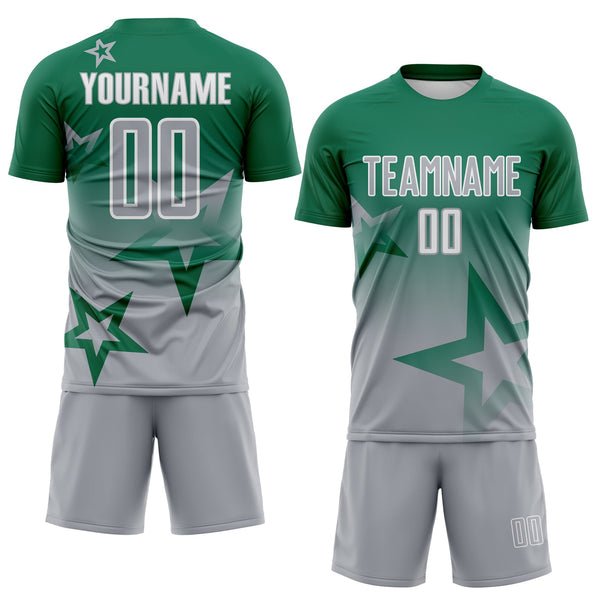 Custom Kelly Green Gray-White Gradient Style Twinkle Star Sublimation Soccer Uniform Jersey alternate