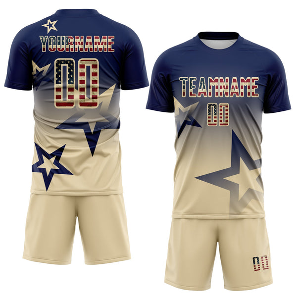 Custom Navy Vintage USA Flag-Cream Gradient Style Twinkle Star Sublimation Soccer Uniform Jersey alternate