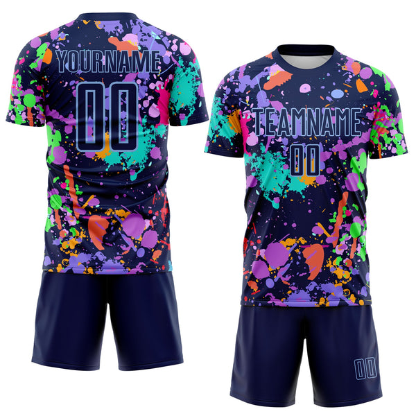 Custom Graffiti Pattern Navy-Light Blue Paint Splatter Sublimation Soccer Uniform Jersey alternate