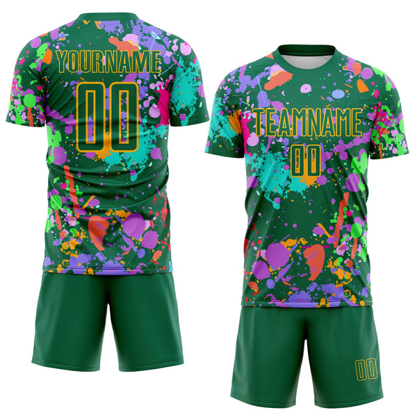 Custom Graffiti Pattern Kelly Green-Gold Paint Splatter Sublimation Soccer Uniform Jersey alternate