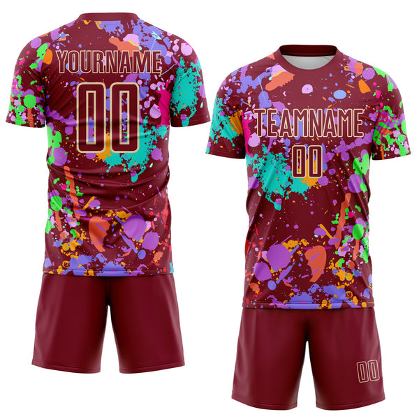 Custom Graffiti Pattern Crimson-Cream Paint Splatter Sublimation Soccer Uniform Jersey alternate