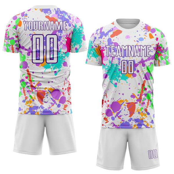 Custom Graffiti Pattern White-Purple Paint Splatter Sublimation Soccer Uniform Jersey alternate