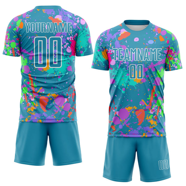 Custom Graffiti Pattern Panther Blue-White Paint Splatter Sublimation Soccer Uniform Jersey alternate