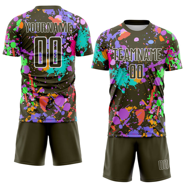Custom Graffiti Pattern Olive-White Paint Splatter Sublimation Soccer Uniform Jersey alternate