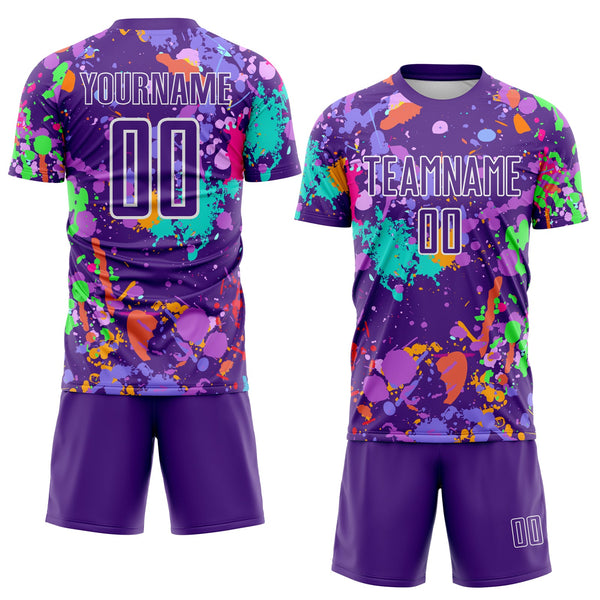 Custom Graffiti Pattern Purple-White Paint Splatter Sublimation Soccer Uniform Jersey alternate
