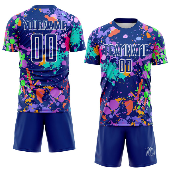 Custom Graffiti Pattern Royal-White Paint Splatter Sublimation Soccer Uniform Jersey alternate