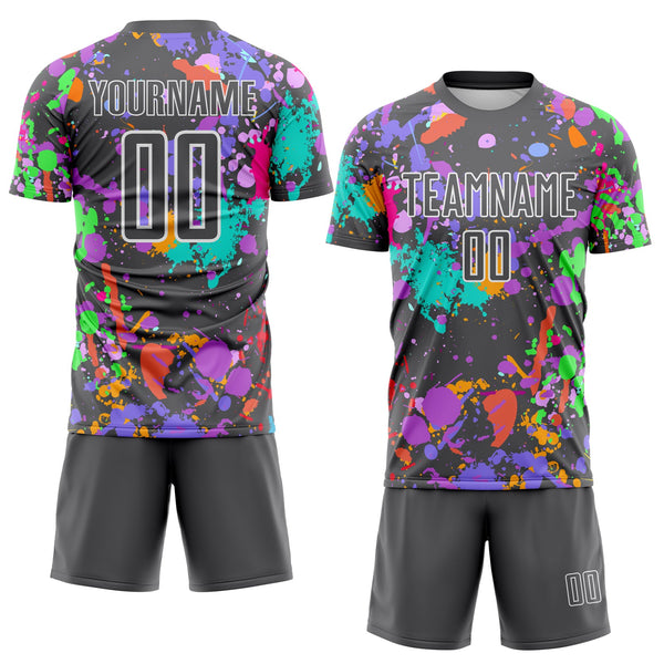 Custom Graffiti Pattern Steel Gray-White Paint Splatter Sublimation Soccer Uniform Jersey alternate