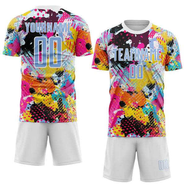 Custom Graffiti Pattern Light Blue-White Paint Splatter Sublimation Soccer Uniform Jersey alternate