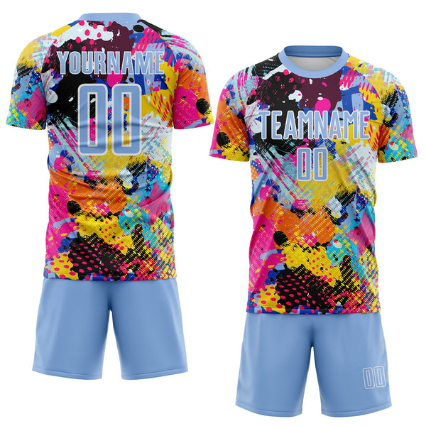 Custom Graffiti Pattern Light Blue-White Paint Splatter Sublimation Soccer Uniform Jersey alternate