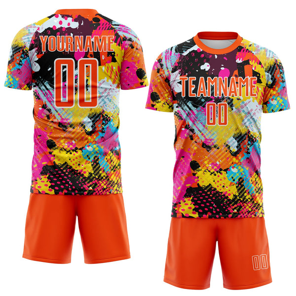 Custom Graffiti Pattern Orange-White Paint Splatter Sublimation Soccer Uniform Jersey alternate