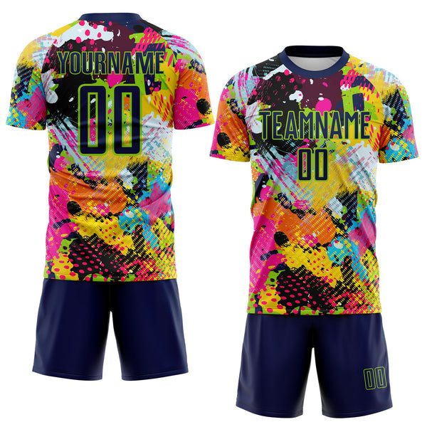 Custom Graffiti Pattern Navy-Neon Green Paint Splatter Sublimation Soccer Uniform Jersey alternate