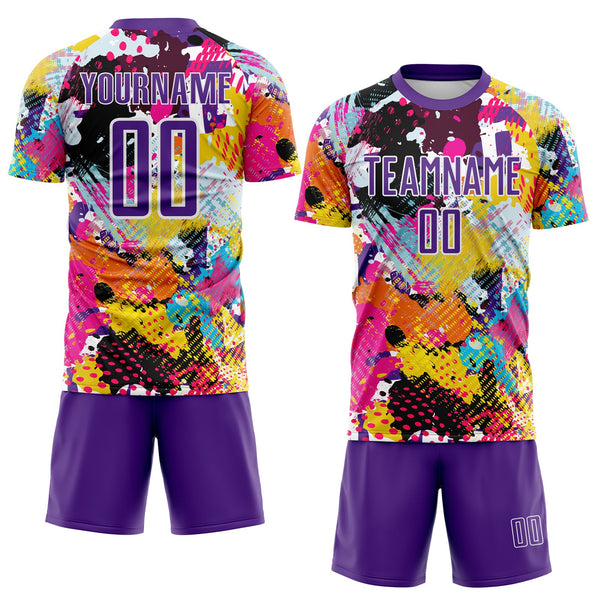 Custom Graffiti Pattern Purple-White Paint Splatter Sublimation Soccer Uniform Jersey alternate