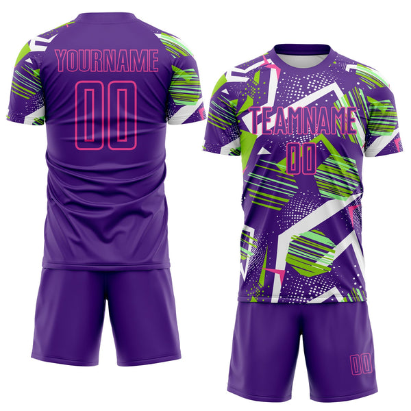 Custom Purple Green White-Pink Geometric Asymmetry Shatter Sublimation Soccer Uniform Jersey alternate