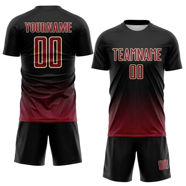 Custom Black Crimson-Cream Fade Wave Lines Splatter Sublimation Soccer Uniform Jersey alternate