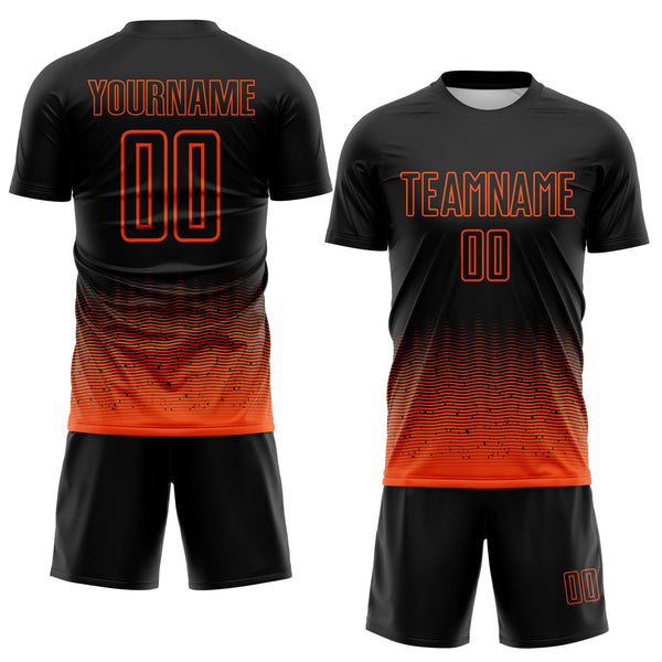 Custom Black-Orange Fade Wave Lines Splatter Sublimation Soccer Uniform Jersey alternate