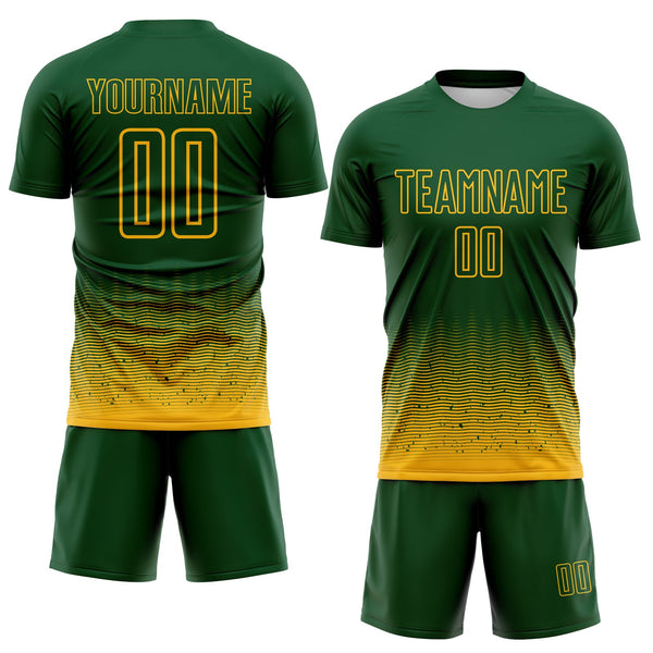 Custom Green-Gold Fade Wave Lines Splatter Sublimation Soccer Uniform Jersey alternate