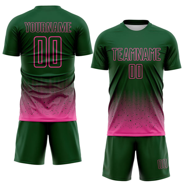 Custom Green-Pink Fade Wave Lines Splatter Sublimation Soccer Uniform Jersey alternate