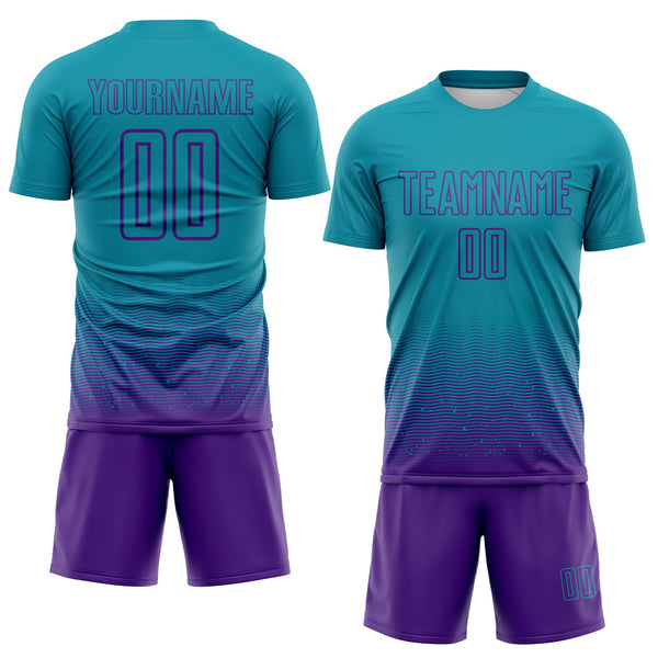 Custom Teal-Purple Fade Wave Lines Splatter Sublimation Soccer Uniform Jersey alternate
