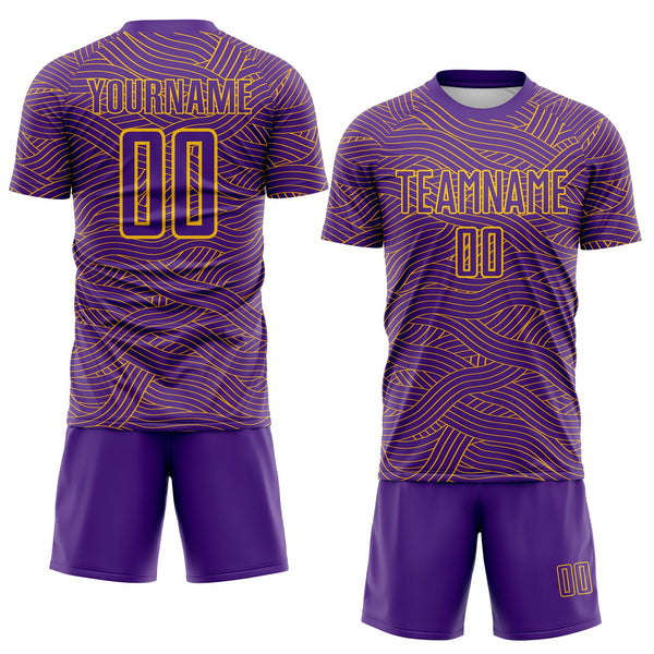 Custom Purple-Gold Abstract Wave Lines Interlocking Sublimation Soccer Uniform Jersey alternate
