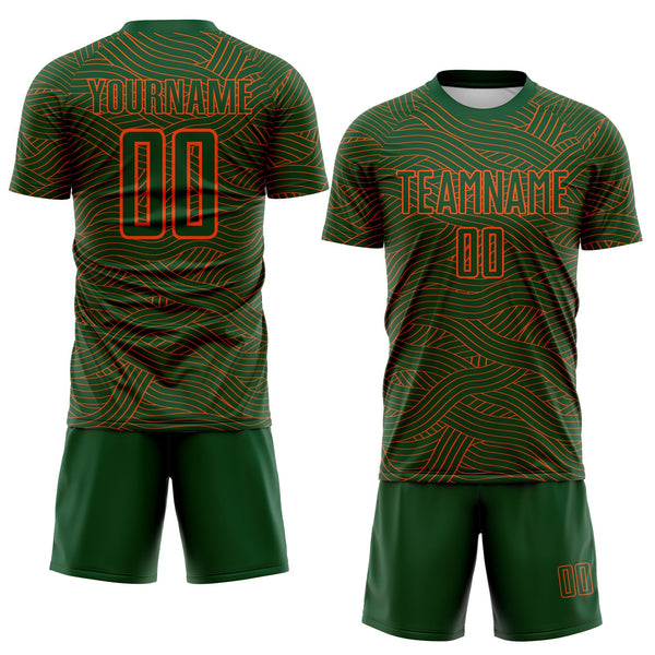 Custom Green-Orange Abstract Wave Lines Interlocking Sublimation Soccer Uniform Jersey alternate