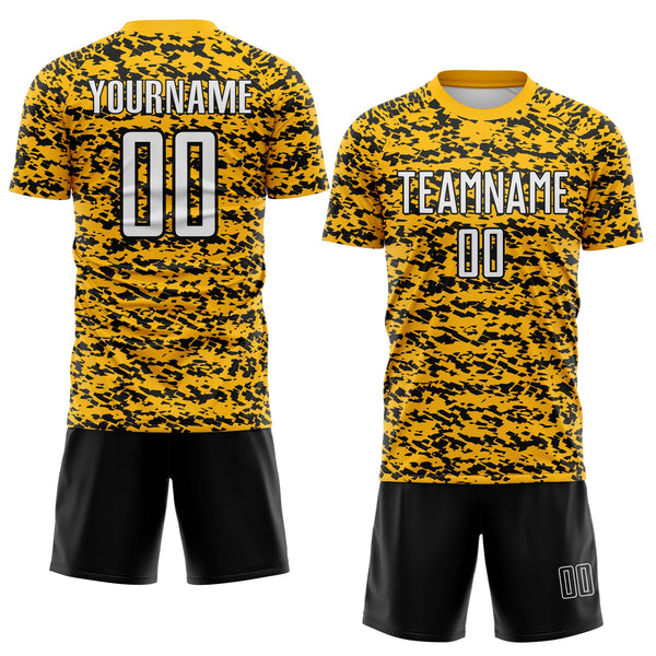 Custom Gold White-Black Geometric Fragment Splatter Sublimation Soccer Uniform Jersey alternate