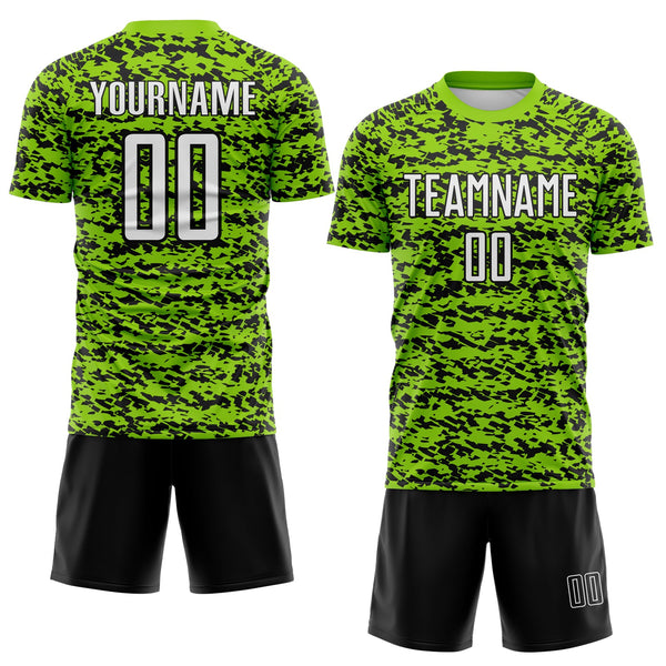 Custom Neon Green-Black Geometric Fragment Splatter Sublimation Soccer Uniform Jersey alternate