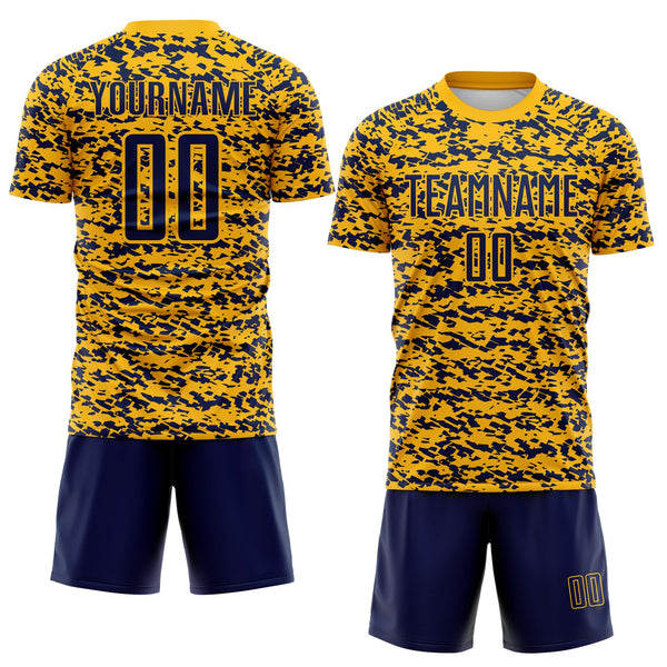 Custom Gold-Navy Geometric Fragment Splatter Sublimation Soccer Uniform Jersey alternate