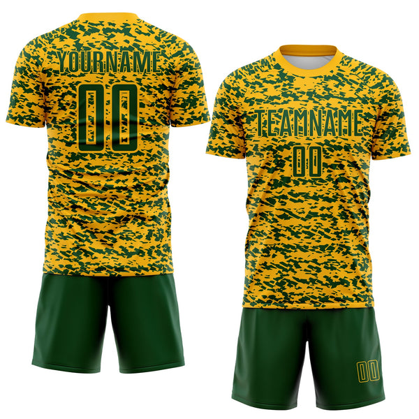 Custom Gold-Green Geometric Fragment Splatter Sublimation Soccer Uniform Jersey alternate