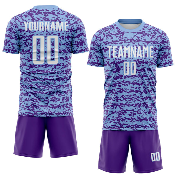 Custom Light Blue White-Purple Geometric Fragment Splatter Sublimation Soccer Uniform Jersey alternate
