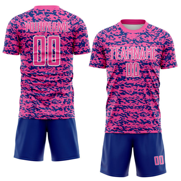 Custom Pink Royal-White Geometric Fragment Splatter Sublimation Soccer Uniform Jersey alternate