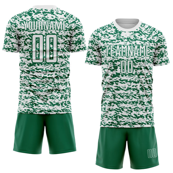 Custom White-Kelly Green Geometric Fragment Splatter Sublimation Soccer Uniform Jersey alternate