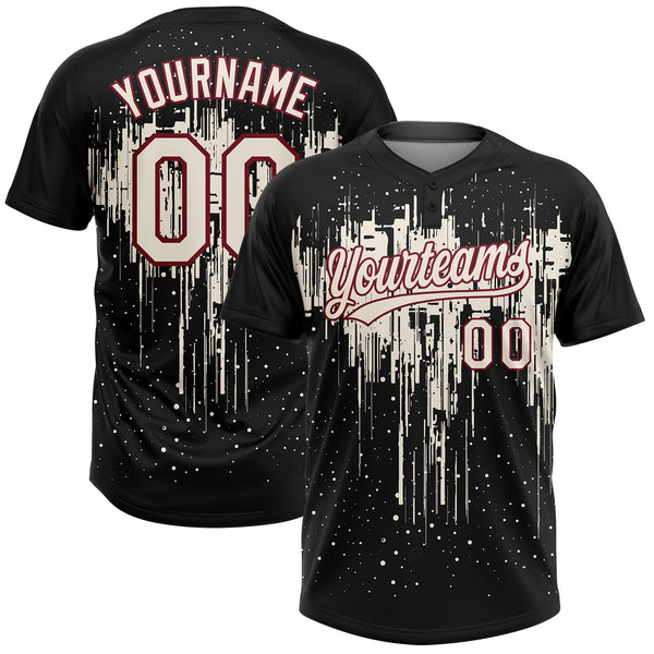 Custom Black Cream-Crimson Dripping Splatter Paint Two-Button Unisex Softball Jersey