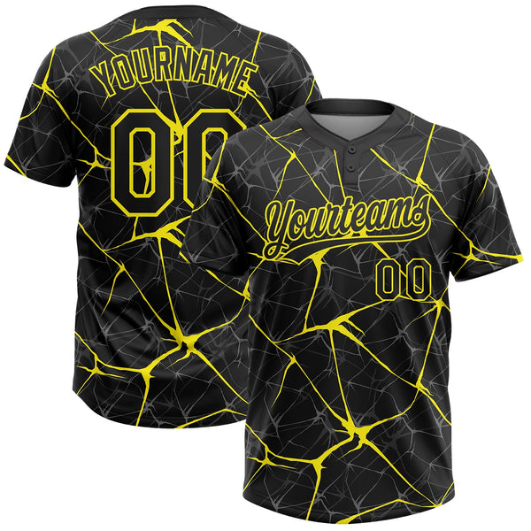 Custom Black Light Yellow Abstract Network Two-Button Unisex Softball Jersey