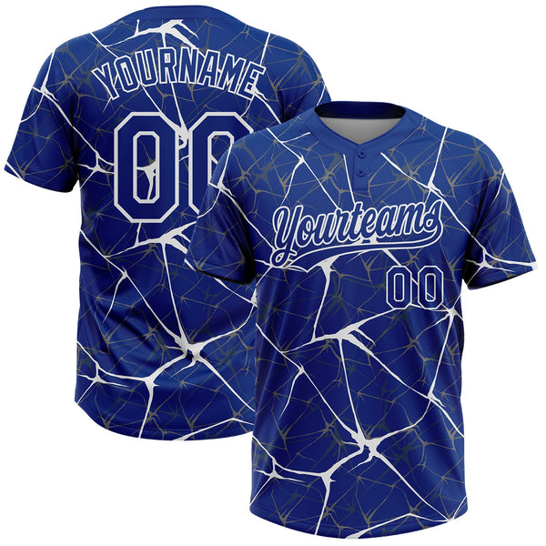 Custom Royal White Abstract Network Two-Button Unisex Softball Jersey