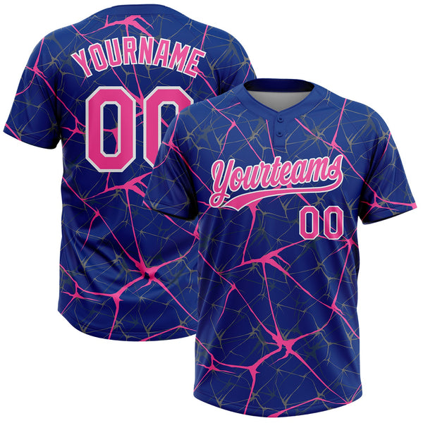 Custom Royal Pink-White Abstract Network Two-Button Unisex Softball Jersey