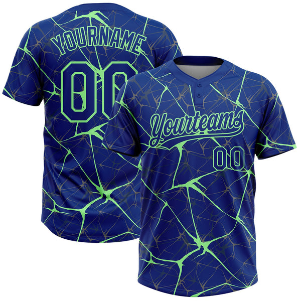 Custom Royal Pea Green Abstract Network Two-Button Unisex Softball Jersey