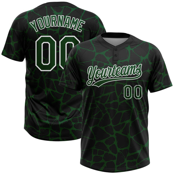 Custom Black Green-White Abstract Network Crackle Two-Button Unisex Softball Jersey